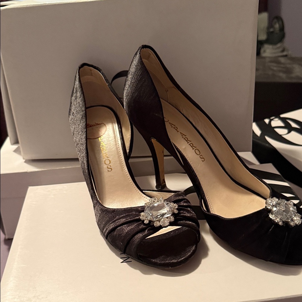 Caparros Elegant Black Heels with Crystal Accents